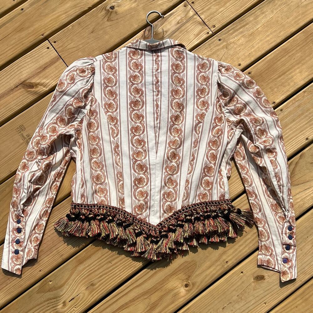 Vintage Victorian Inspired Blouse Top Puff Gigot Sleeve Buttons Pointed Hem M/L - Picture 3 of 5